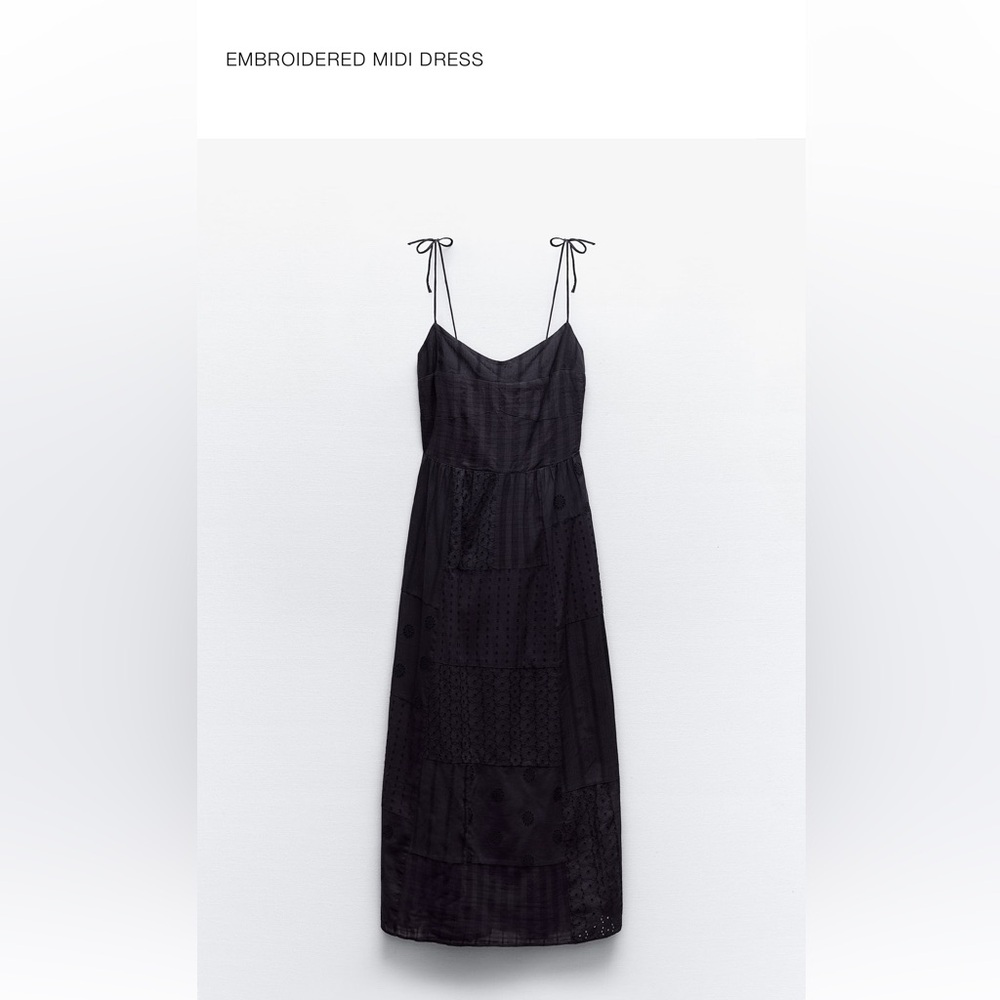 Navy blue, beautiful embroidered Zara summer midi dress
